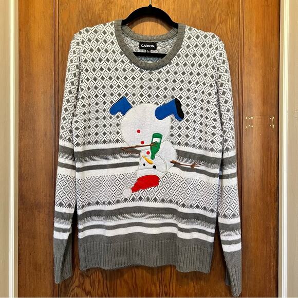 Carbon‎ Drunk Snowman Ugly Funny Christmas Sweater Large EUC - Picture 1 of 6